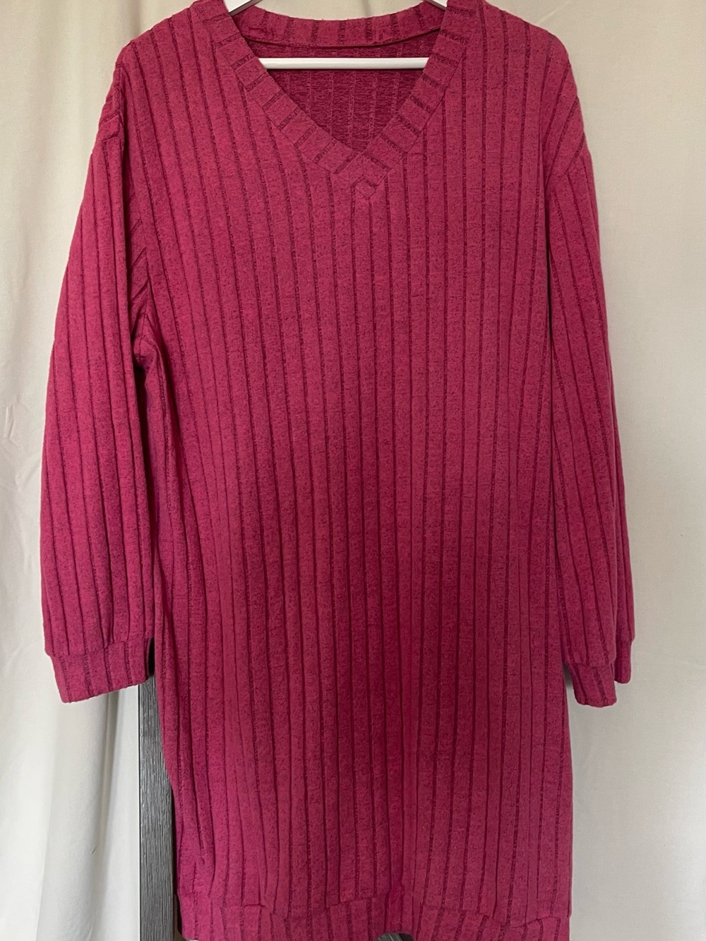 SHEIN Raspberry Pink Ribbed V-Neck Sweater Dress